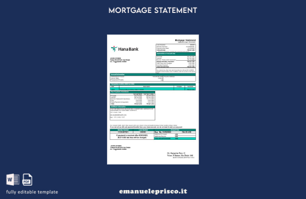 estratto conto del mutuo bancario degli Emirati Arabi Uniti Keb Hana in stile ve